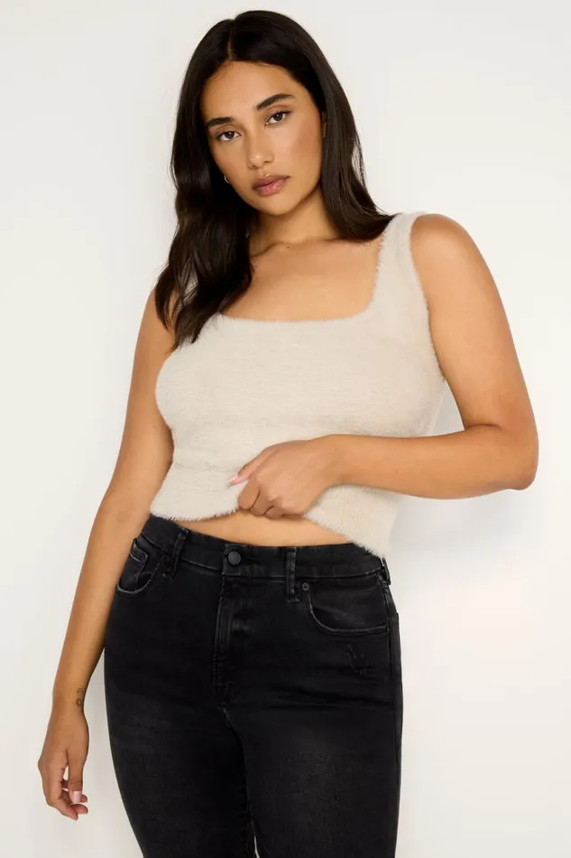 Women GOOD AMERICAN Tops FUZZY TANKTOP Flax001