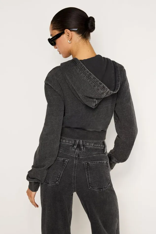 Women GOOD AMERICAN Tops JEANIUS CROPPED ZIPHOODIE Black322