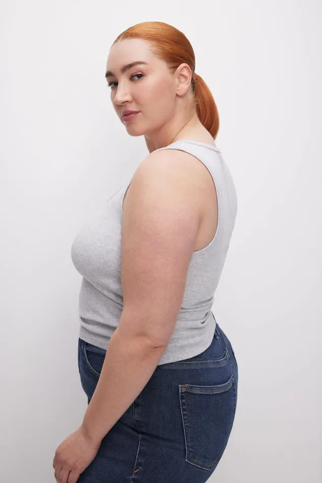 Women GOOD AMERICAN Tops MICRO RIB TANKTOP Heather Grey001