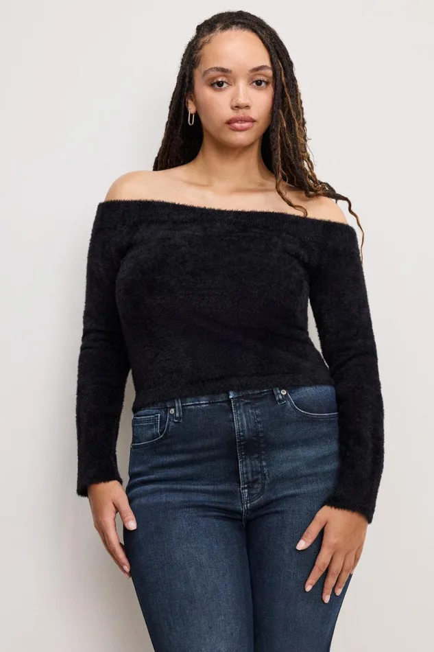 Women GOOD AMERICAN Tops OFF SHOULDER PLUSHTOP Black001