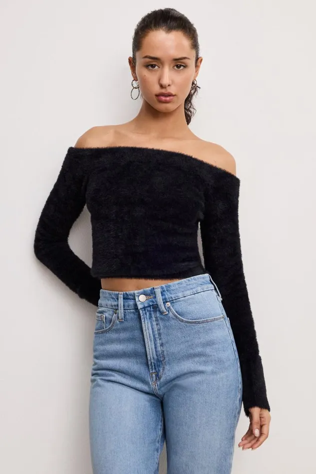Women GOOD AMERICAN Tops OFF SHOULDER PLUSHTOP Black001 Women GOOD AMERICAN Tops OFF SHOULDER PLUSHTOP Black001