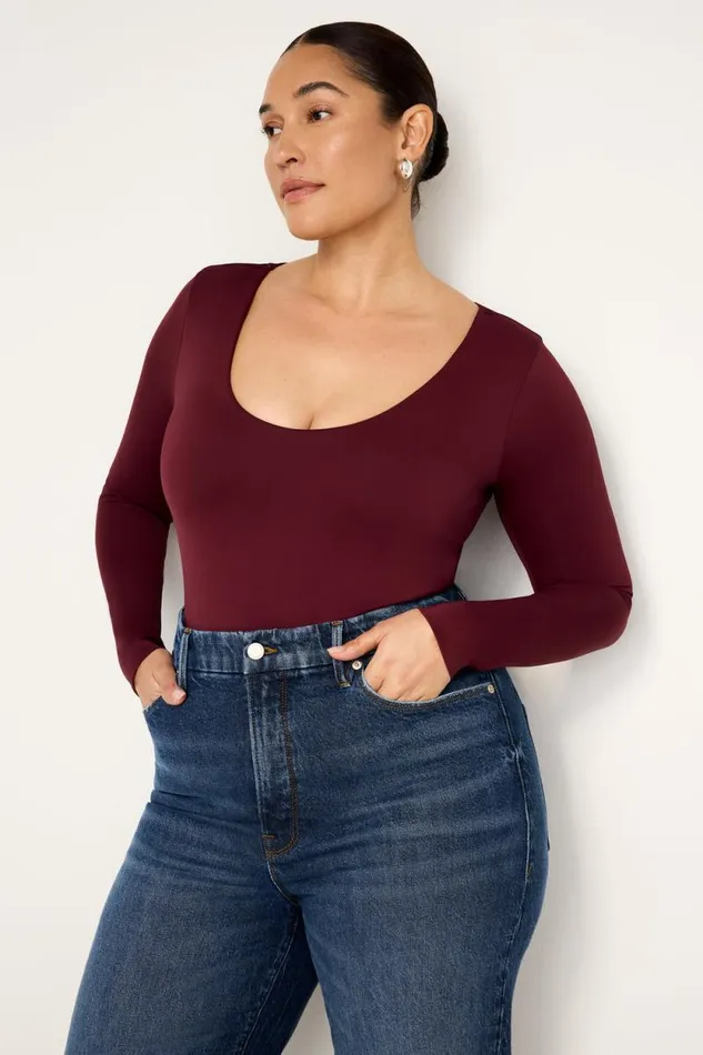 Women GOOD AMERICAN Tops SCUBA SCOOP NECKBODYSUIT Oxblood002