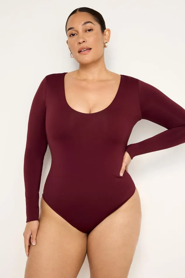Women GOOD AMERICAN Tops SCUBA SCOOP NECKBODYSUIT Oxblood002