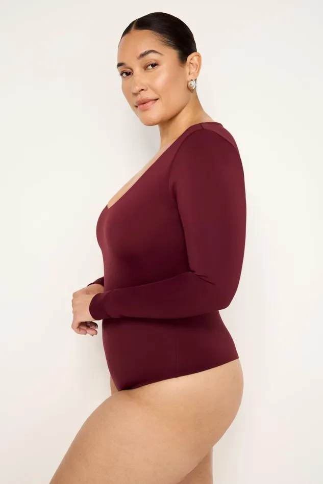 Women GOOD AMERICAN Tops SCUBA SCOOP NECKBODYSUIT Oxblood002