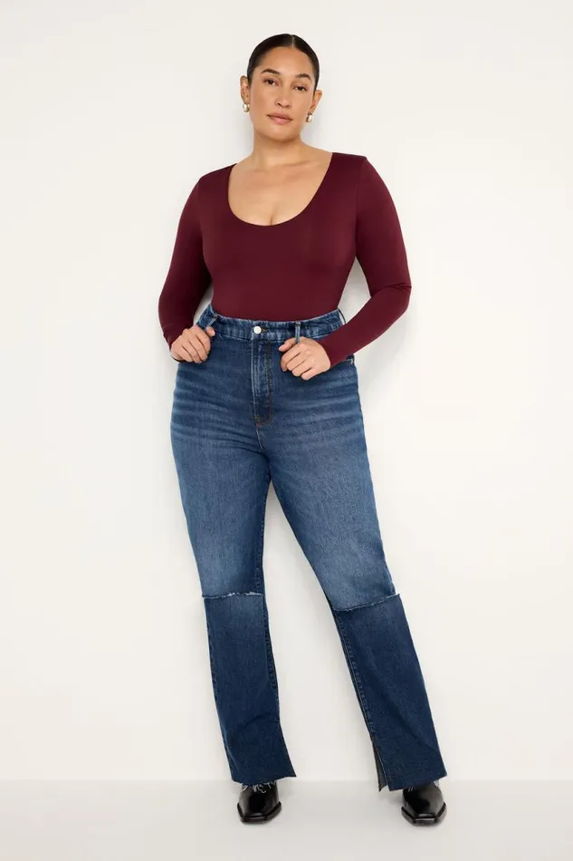Women GOOD AMERICAN Tops SCUBA SCOOP NECKBODYSUIT Oxblood002