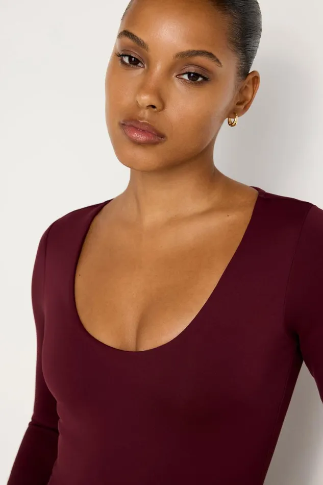 Women GOOD AMERICAN Tops SCUBA SCOOP NECKBODYSUIT Oxblood002
