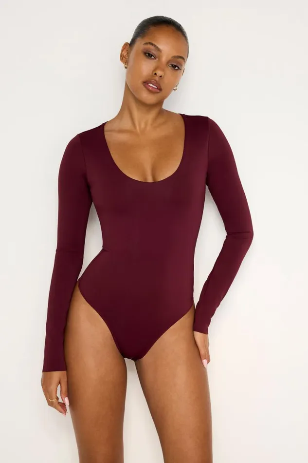 Women GOOD AMERICAN Tops SCUBA SCOOP NECKBODYSUIT Oxblood002