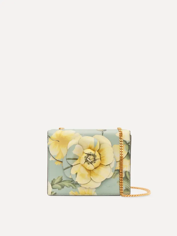 Women Handbags Oscar De La Renta Poppy Printed Mini TRO Bag Yellow Multi