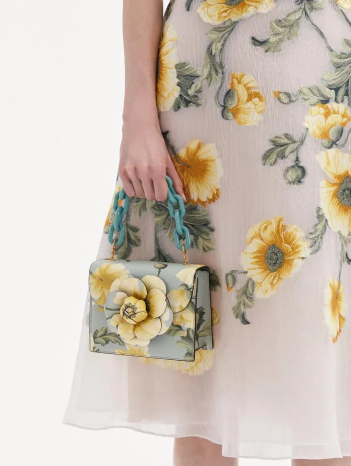 Women Handbags Oscar De La Renta Poppy Printed Mini TRO Bag Yellow Multi Women Handbags Oscar De La Renta Poppy Printed Mini TRO Bag Yellow Multi