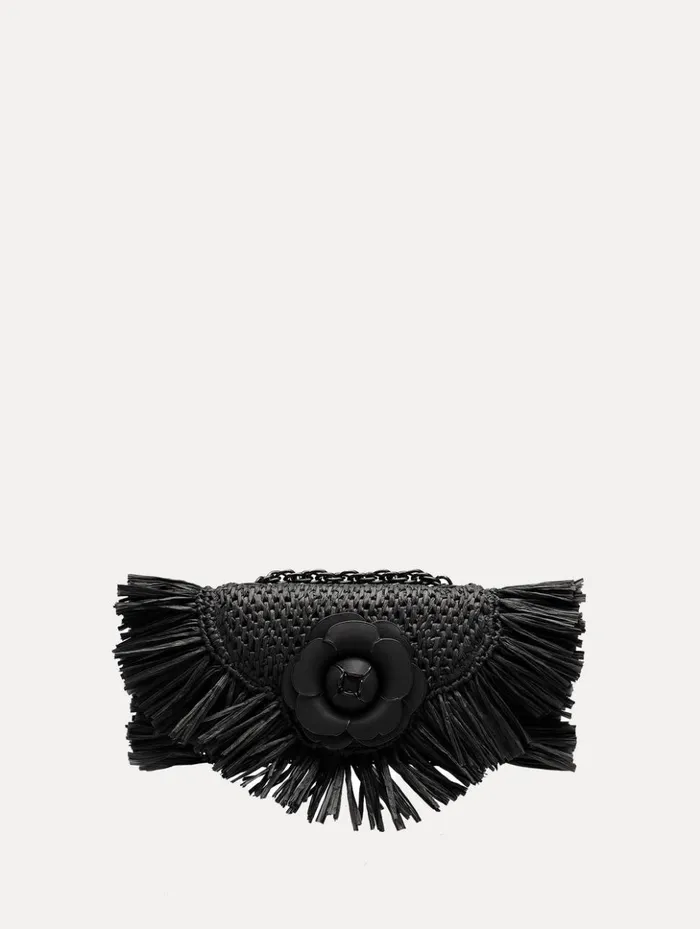 Women Handbags Oscar De La Renta Raffia Fringe TRO Bag Black