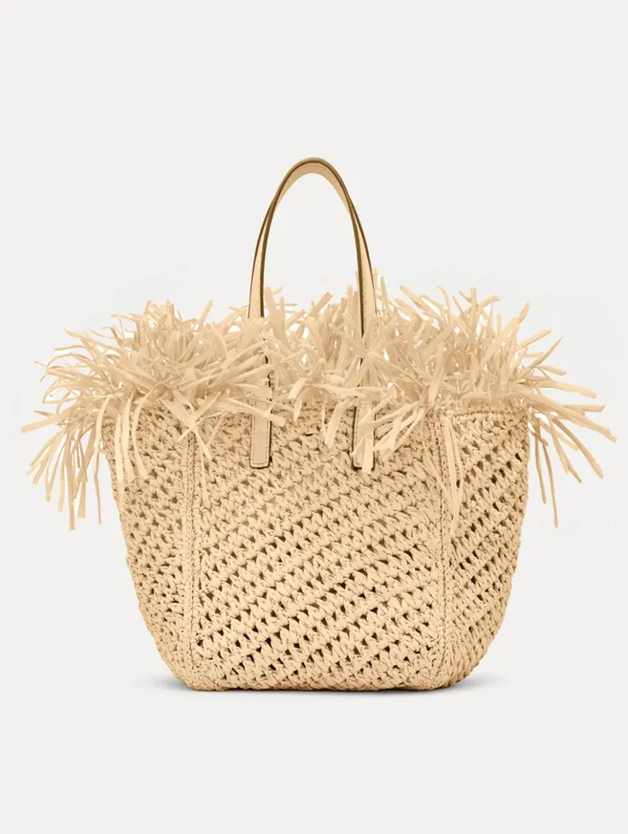 Women Handbags Oscar De La Renta Small Raffia Crochet Square Tote Natural