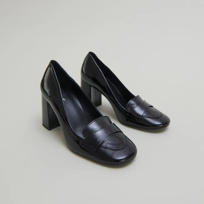 Women Heeled Loafers With Square Toe Black JONAK Loafers