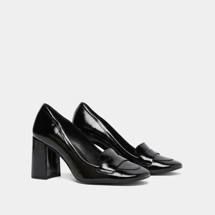 Women Heeled Loafers With Square Toe Black JONAK Loafers