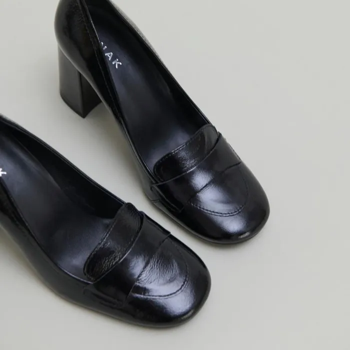 Women Heeled Loafers With Square Toe Black JONAK Loafers
