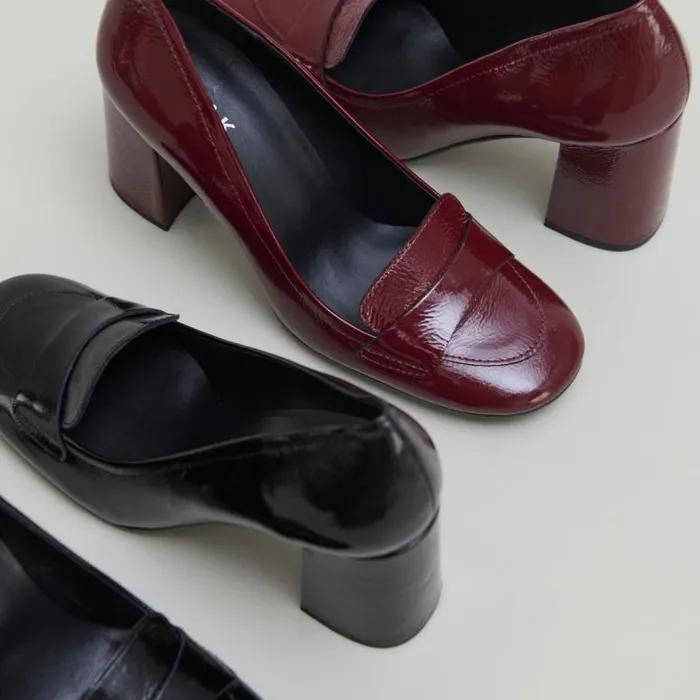 Women Heeled Loafers With Square Toe Black JONAK Loafers
