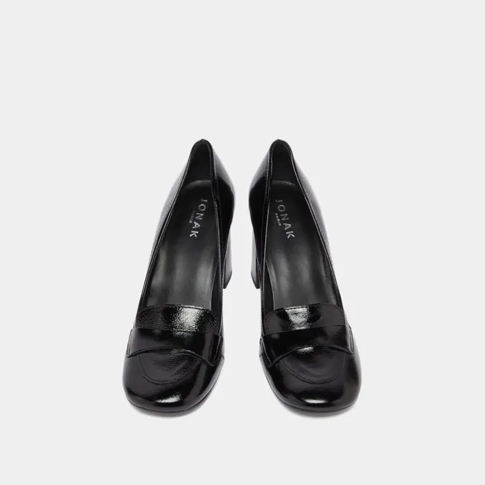 Women Heeled Loafers With Square Toe Black JONAK Loafers