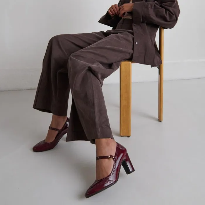 Women Heeled Mary Jane And Perforated Details Burgundy JONAK Babies Saloms Women Heeled Mary Jane And Perforated Details Burgundy JONAK Babies Saloms