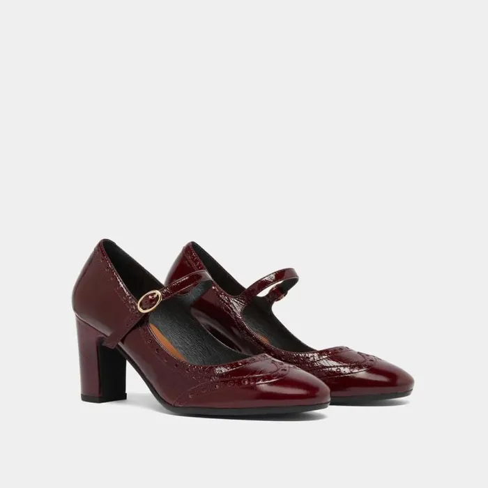 Women Heeled Mary Jane And Perforated Details Burgundy JONAK Babies Saloms Women Heeled Mary Jane And Perforated Details Burgundy JONAK Babies Saloms