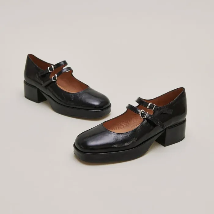Women Heeled Mary Janes With Straps Black JONAK Babies Saloms