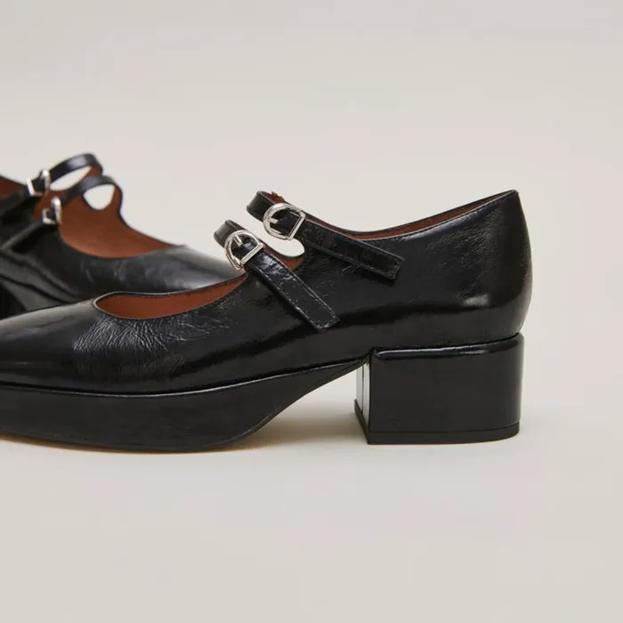 Women Heeled Mary Janes With Straps Black JONAK Babies Saloms