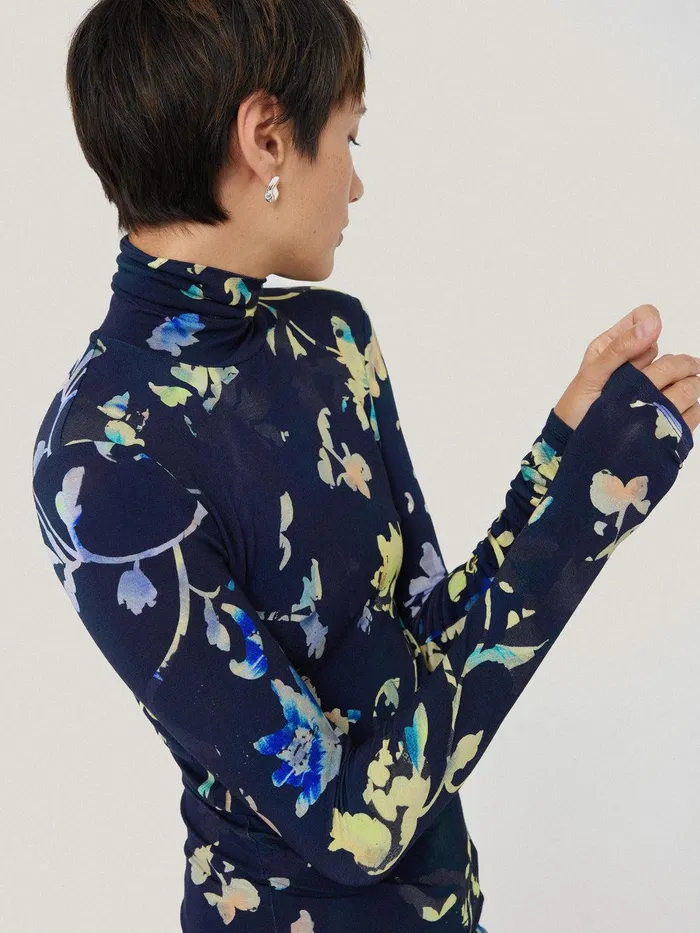 Women Hidden Floral Jersey Polo Navy Jigsaw Shirts and Tops