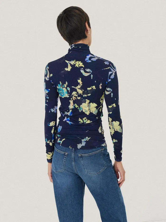Women Hidden Floral Jersey Polo Navy Jigsaw Shirts and Tops
