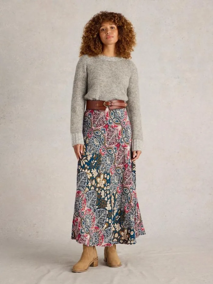 Women Hope Bias Cut Maxi Skirt Teal Print White Stuff Skirts