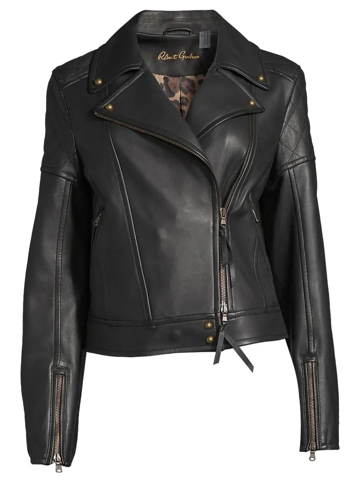 Women Jackets Robert Graham MONROE SOLID BLACK LEATHER JACKET Black