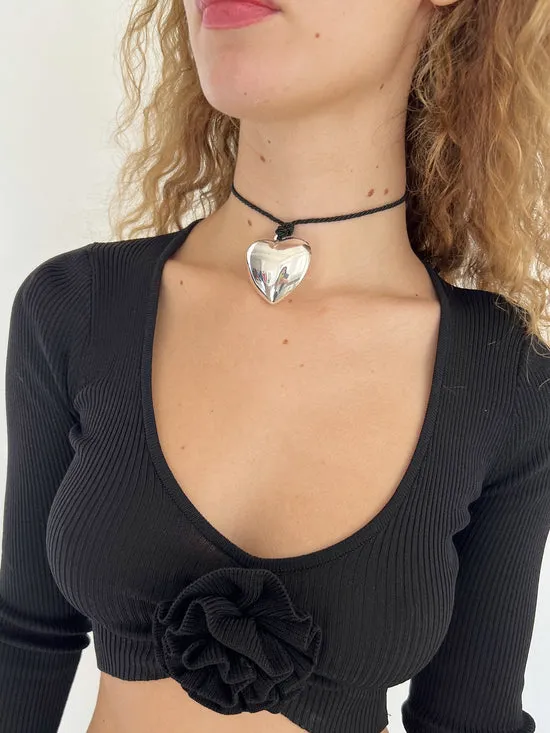 Women Jewelry Lisa Says Gah Puffy Heart Necklace Silver Black