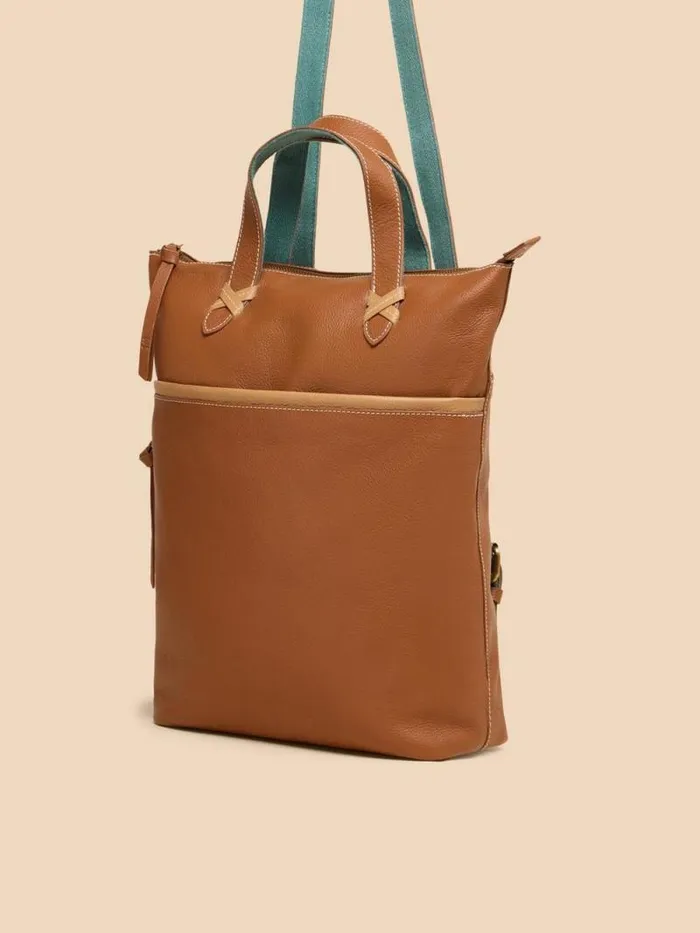 Women Leather Convertible Backpack Mid Tan White Stuff Bags and Purses