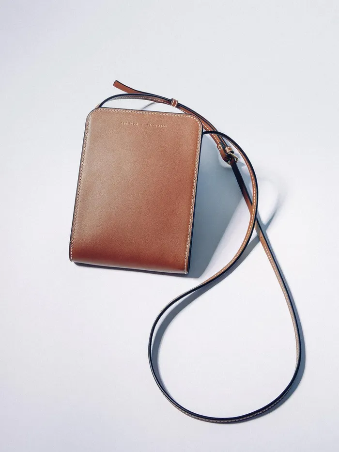 Women Leather Crossbody Phone Bag Tan Jigsaw Bags