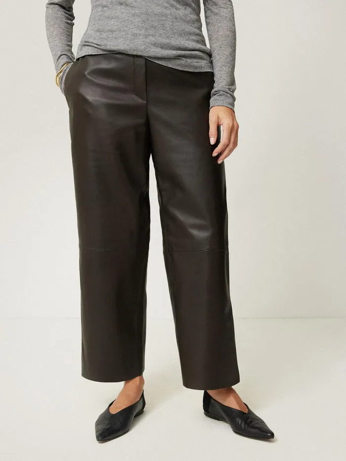 Women Leather Flat Front Trouser Dark Olive Jigsaw Trousers