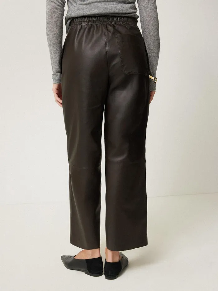 Women Leather Flat Front Trouser Dark Olive Jigsaw Trousers