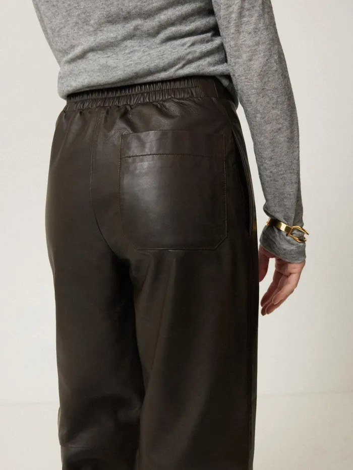 Women Leather Flat Front Trouser Dark Olive Jigsaw Trousers