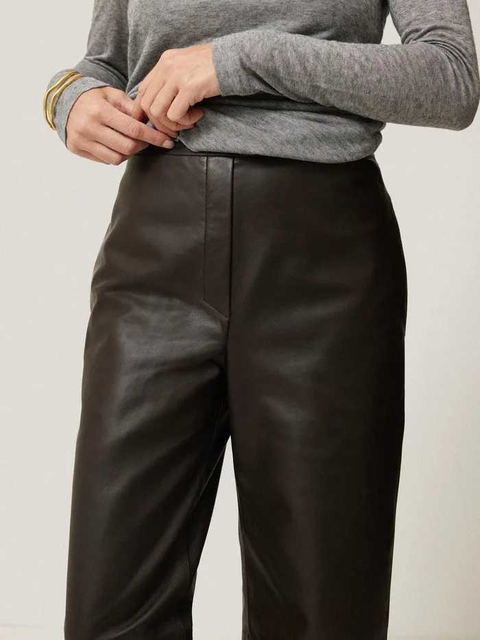 Women Leather Flat Front Trouser Dark Olive Jigsaw Trousers