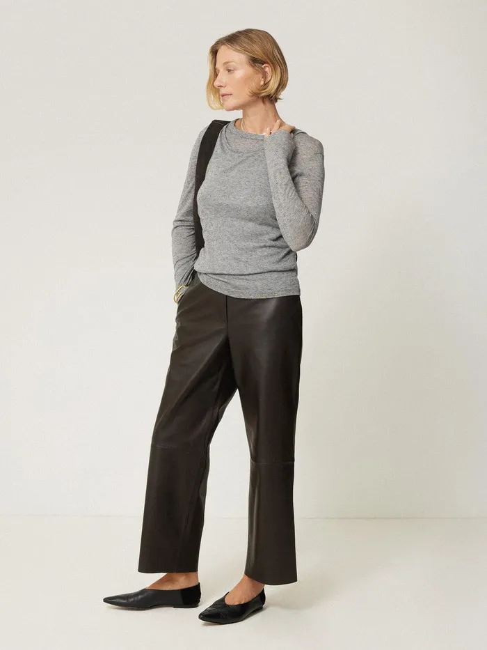 Women Leather Flat Front Trouser Dark Olive Jigsaw Trousers