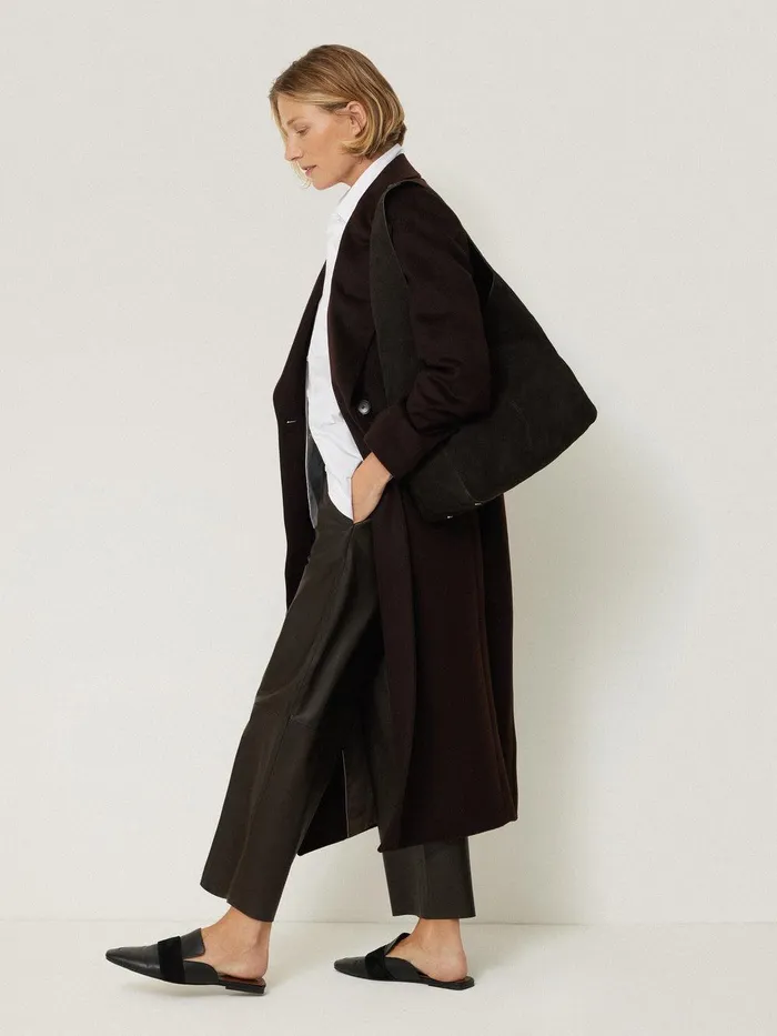 Women Leather Flat Front Trouser Dark Olive Jigsaw Trousers