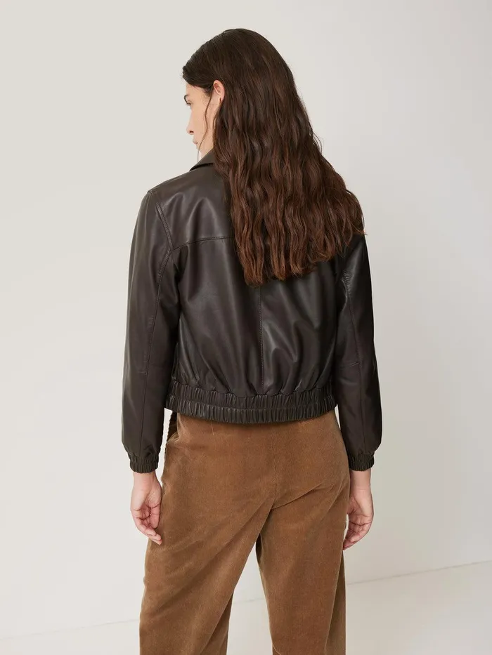 Women Leather Zip Front Biker Dark Olive Jigsaw Coats and Jackets