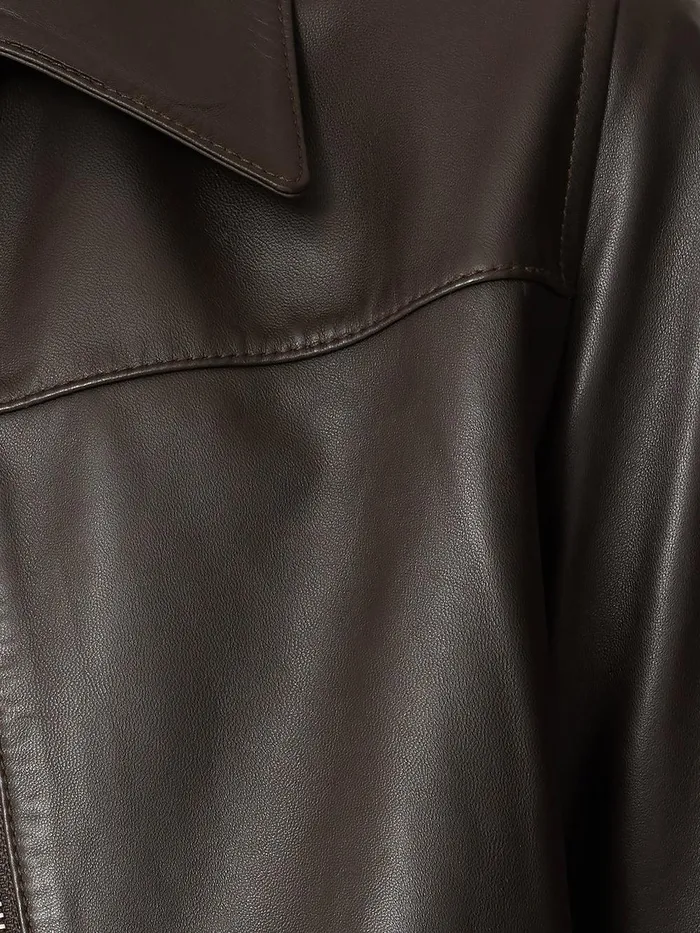Women Leather Zip Front Biker Dark Olive Jigsaw Coats and Jackets