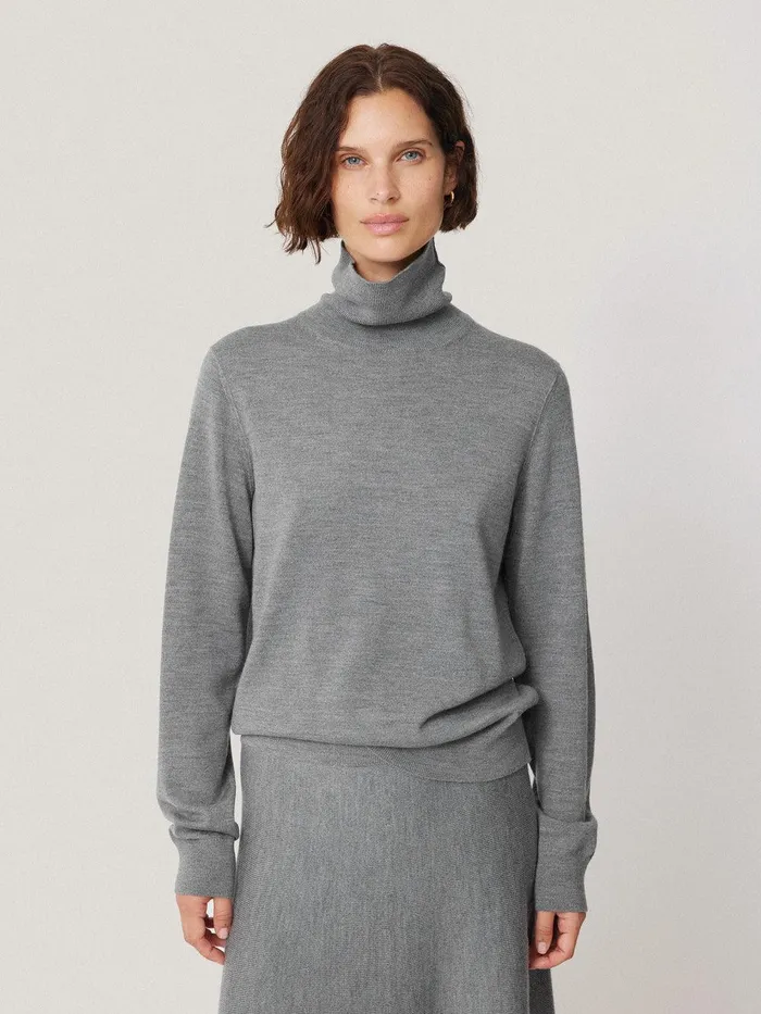 Women Lightweight Merino Polo Grey Jigsaw Knitwear and Cashmere