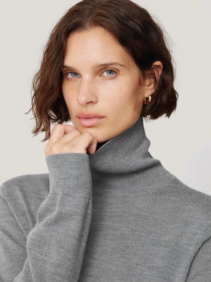 Women Lightweight Merino Polo Grey Jigsaw Knitwear and Cashmere
