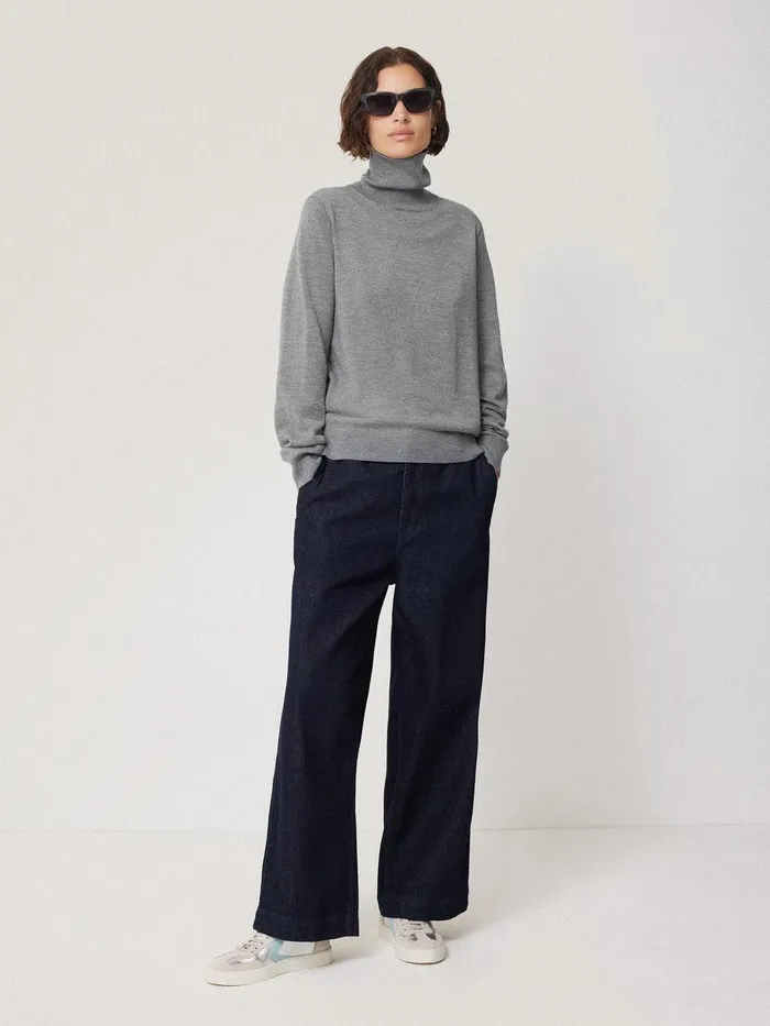 Women Lightweight Merino Polo Grey Jigsaw Knitwear and Cashmere