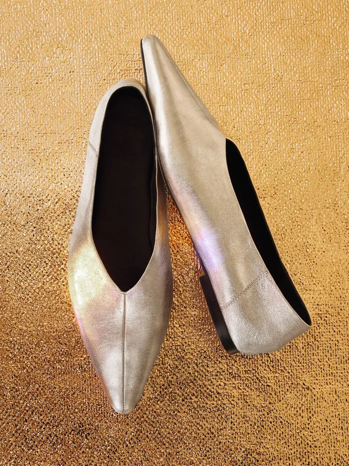 Women Linnie Flat Pointed Ballerina Silver Jigsaw Flats