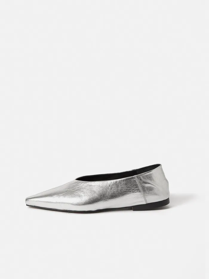 Women Linnie Flat Pointed Ballerina Silver Jigsaw Flats
