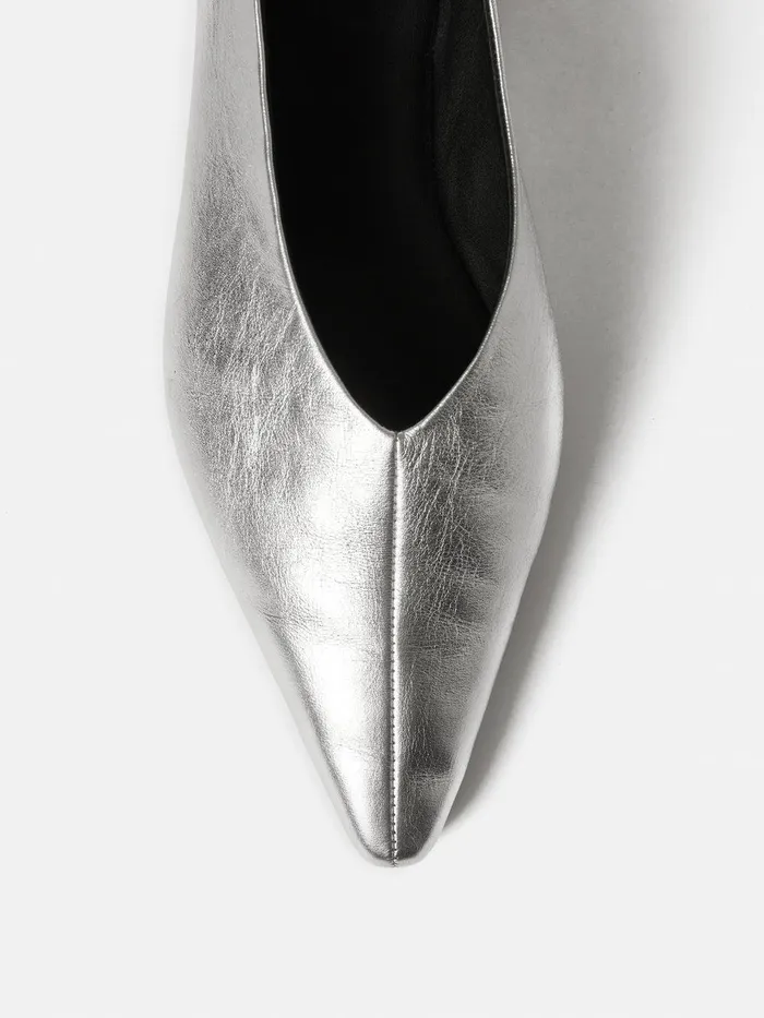 Women Linnie Flat Pointed Ballerina Silver Jigsaw Flats