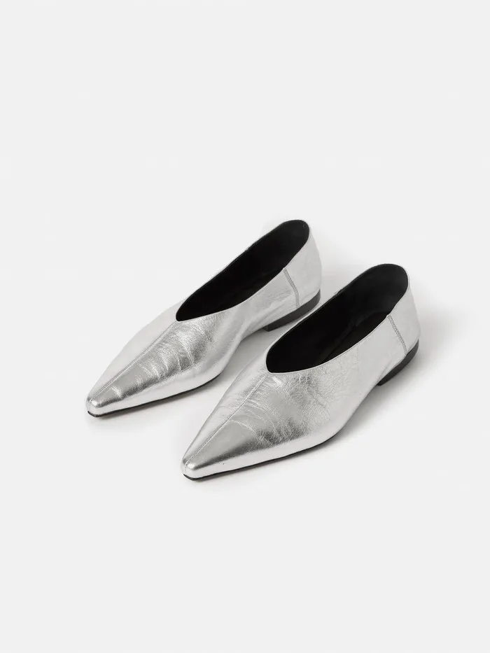 Women Linnie Flat Pointed Ballerina Silver Jigsaw Flats