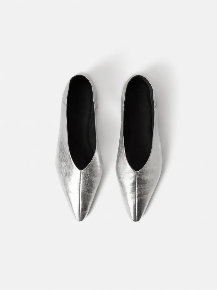 Women Linnie Flat Pointed Ballerina Silver Jigsaw Flats