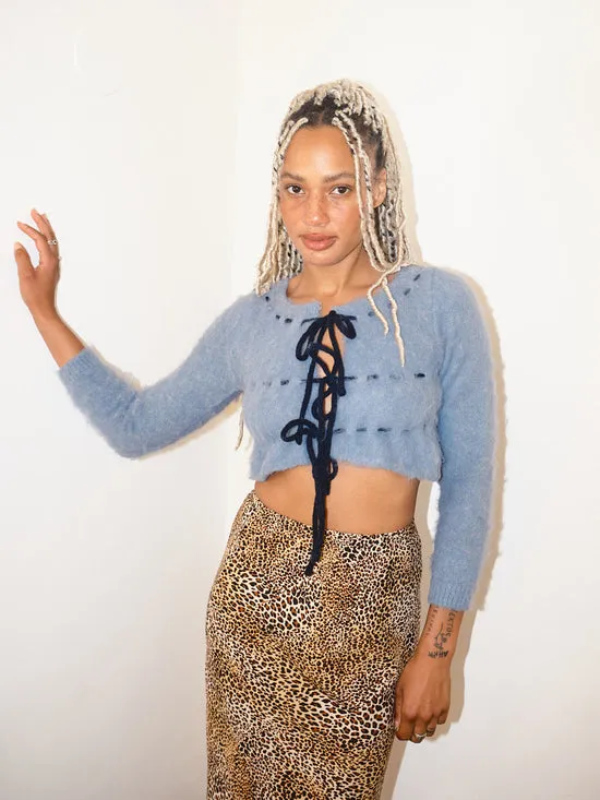 Women Lisa Says Gah Bambi Knit Cardigan Blue Sweaters