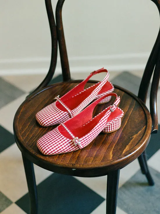 Women Lisa Says Gah Mackie Heel Pomodoro Gingham Shoes
