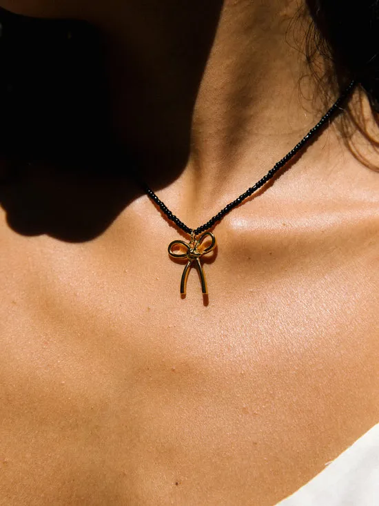 Women Lisa Says Gah Pasta Bow Necklace Black Jewelry